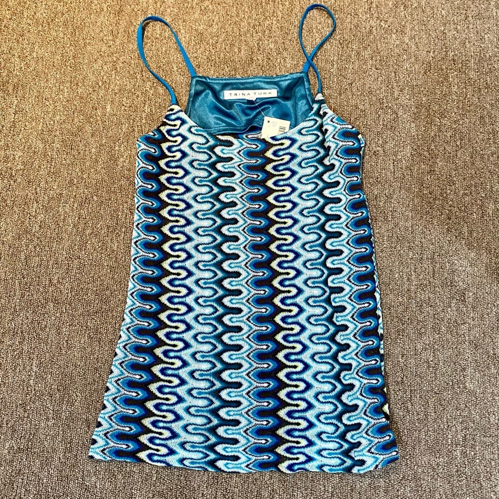 Trina Turk Printed Camisole Tank Blue Abstract Pattern Sleeveless Top Size P/S